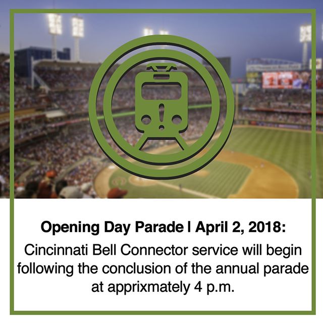 REMINDER: Streetcar service will begin today, April 2, 2018, at approximately 4 p.m. following the conclusion of the annual Opening Day Parade.